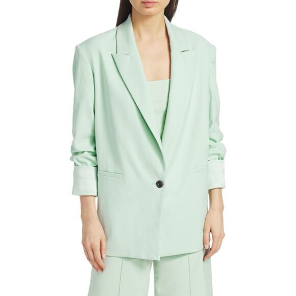 ALICE AND OLIVIA Denny Notch Collar Roll Cuff Blazer Womens Small Mint Green - Picture 2 of 16